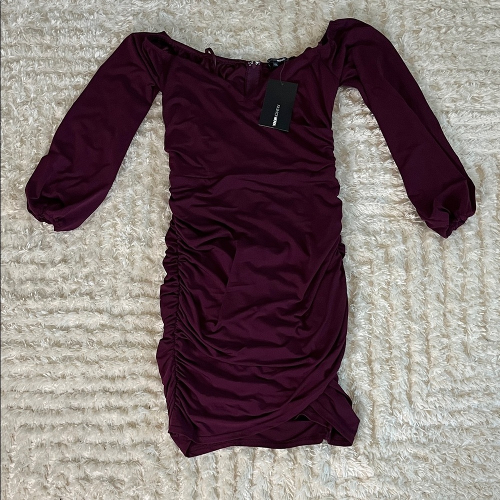 Fashion Nova Burgundy Off-the-Shoulder Mini Dress NWT – Size Small